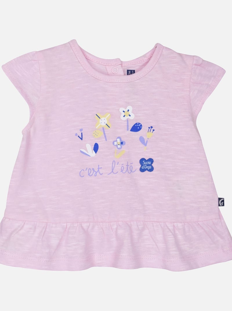 TEE SHIRT SHORT GRENADINE BEBE Rose - Kiabi