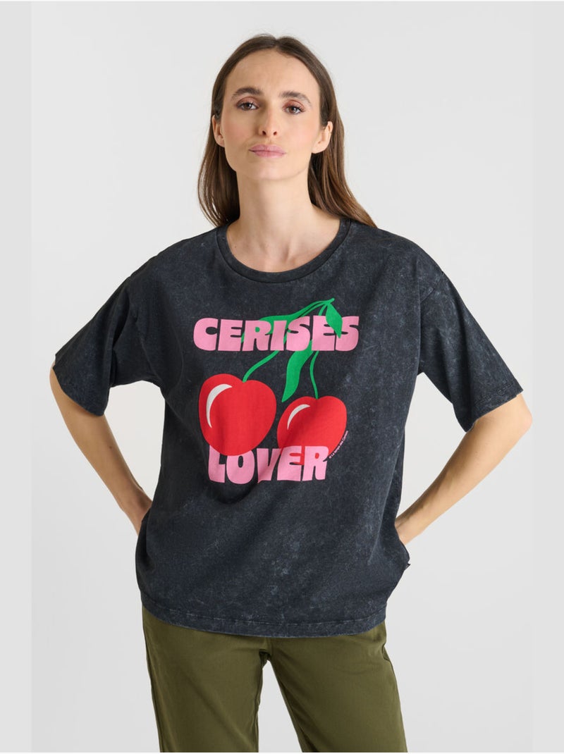 Tee-Shirt SPEARS 'Le Temps Des Cerises' Noir - Kiabi