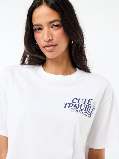 Tee-shirt 'Stitch' cropped à manches courtes - Kiabi