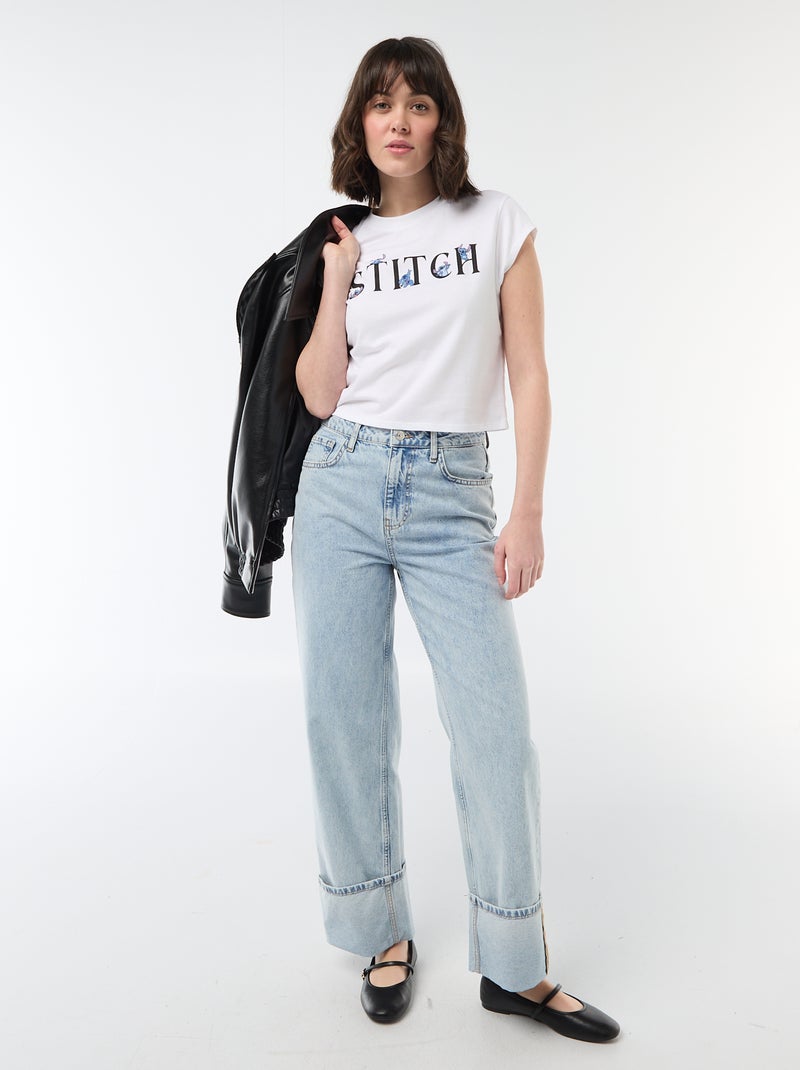Tee-shirt 'Stitch' cropped Blanc - Kiabi