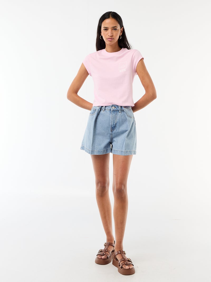 Tee-shirt 'Stitch' cropped 'Disney' Rose - Kiabi