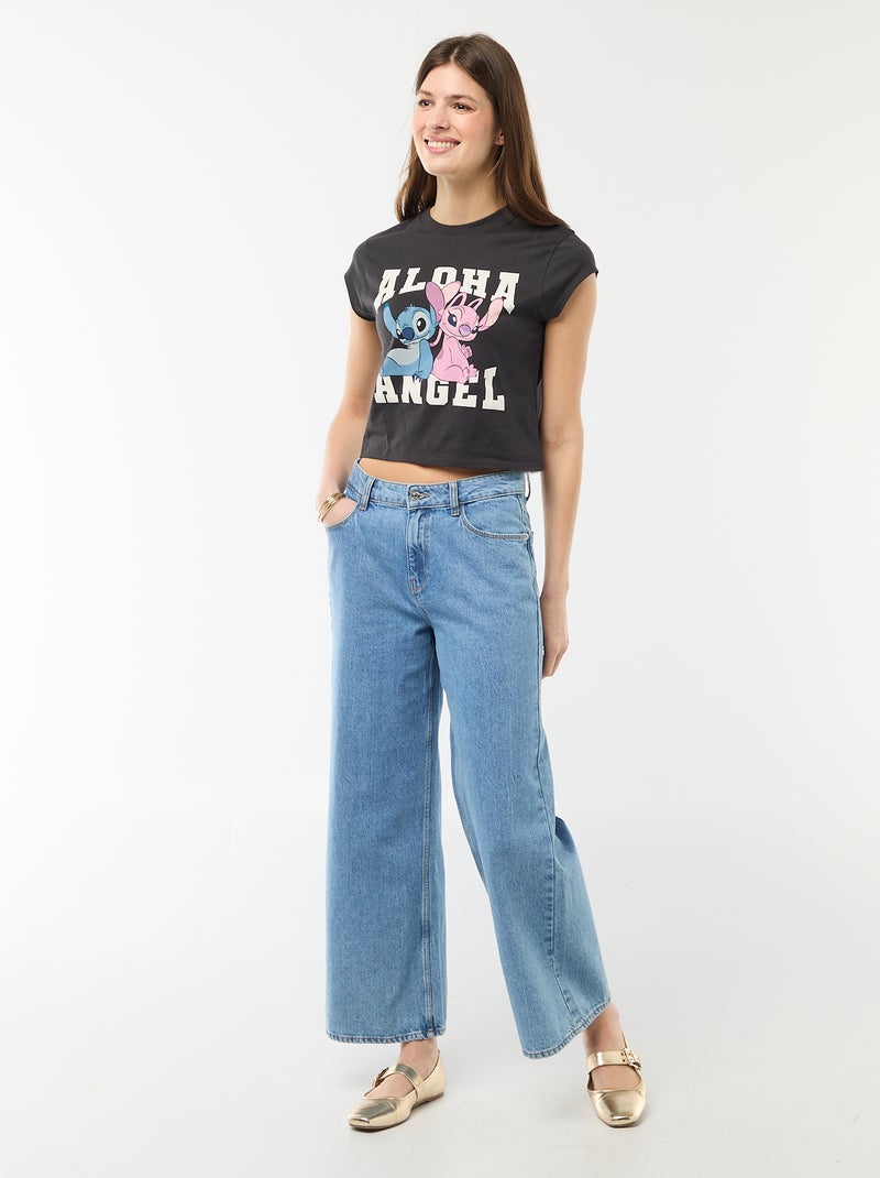 Tee-shirt 'Stitch' cropped Noir - Kiabi