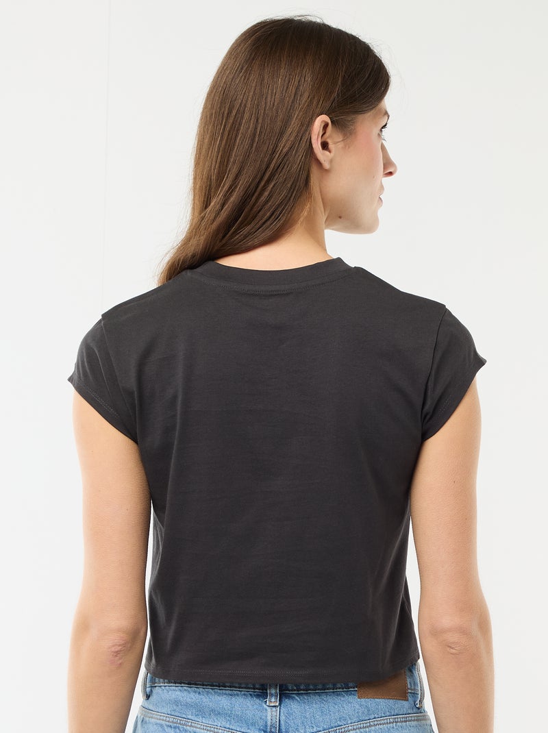 Tee-shirt 'Stitch' cropped Noir - Kiabi