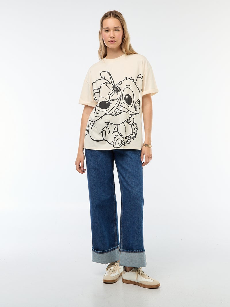 Tee-shirt 'Stitch' 'Disney' manches courtes Beige - Kiabi