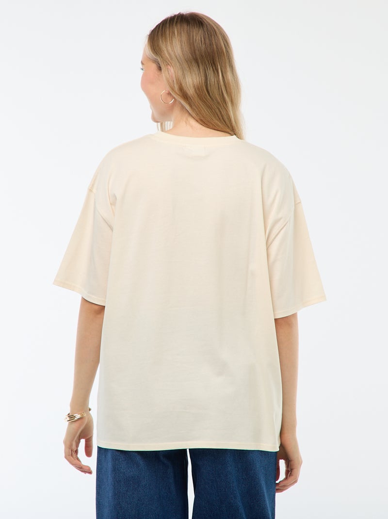Tee-shirt 'Stitch' 'Disney' manches courtes Beige - Kiabi