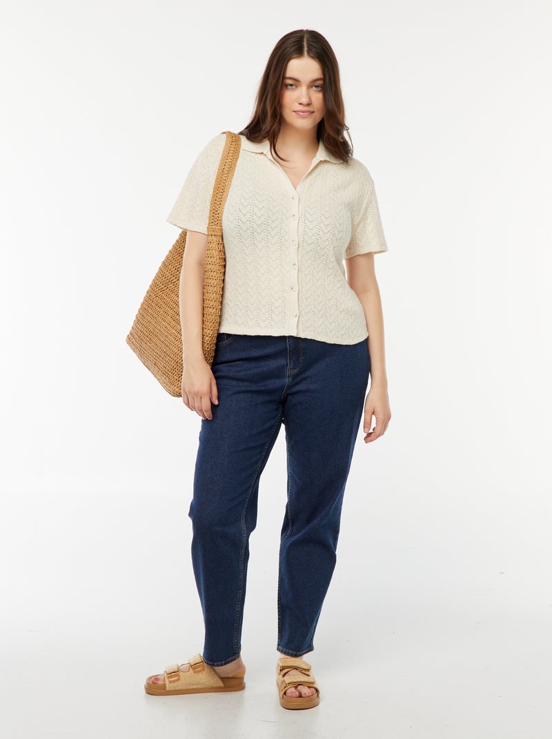 Tee-shirt style gilet en maille crochet Beige - Kiabi