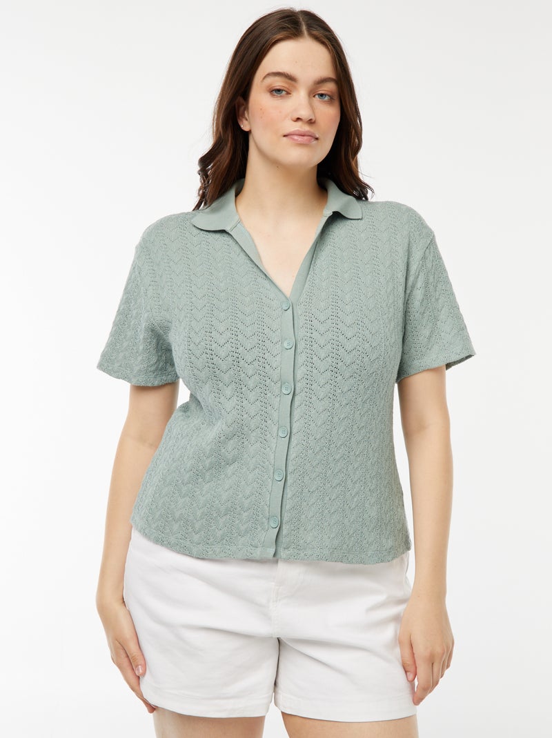 Tee-shirt style gilet en maille crochet Bleu - Kiabi