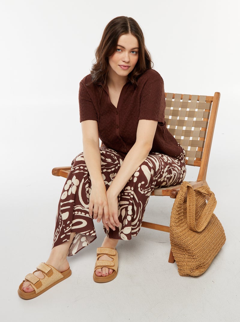 Tee-shirt style gilet en maille crochet Marron - Kiabi