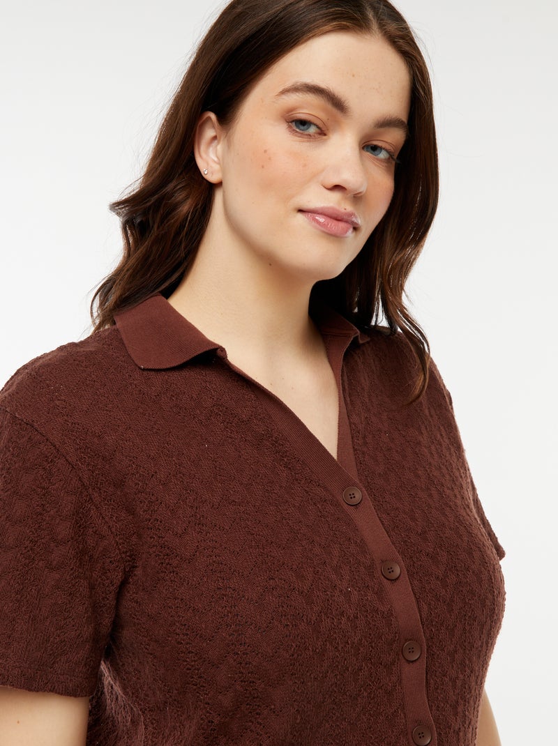 Tee-shirt style gilet en maille crochet Marron - Kiabi