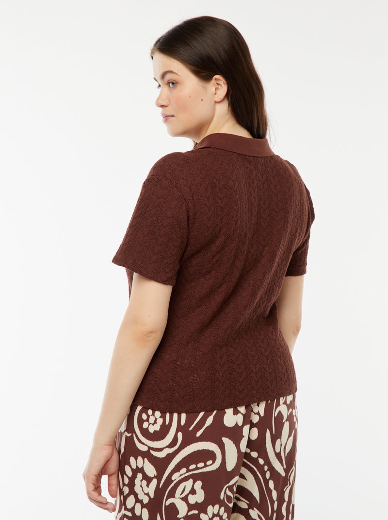 Tee-shirt style gilet en maille crochet Marron - Kiabi
