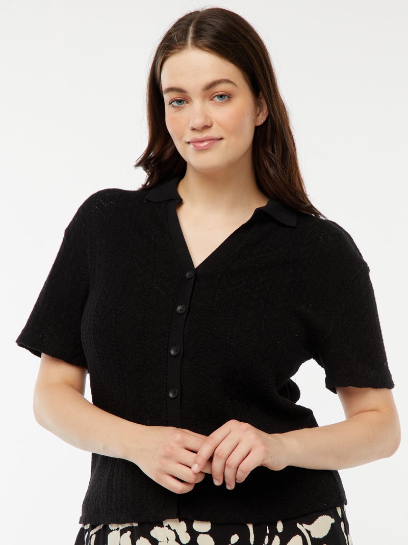 Tee-shirt style gilet en maille crochet Noir - Kiabi