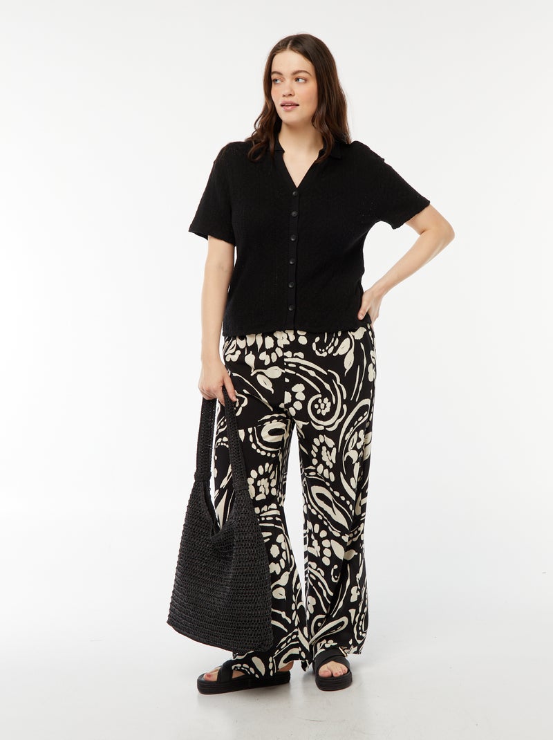 Tee-shirt style gilet en maille crochet Noir - Kiabi