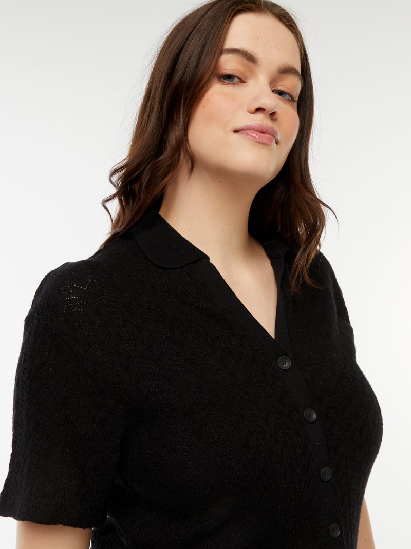 Tee-shirt style gilet en maille crochet Noir - Kiabi