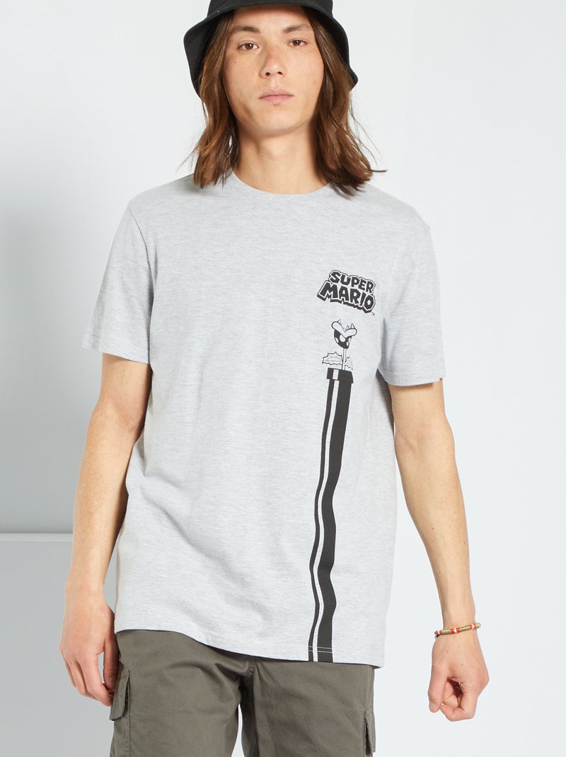 Tee-shirt 'Super-Mario' gris chiné - Kiabi