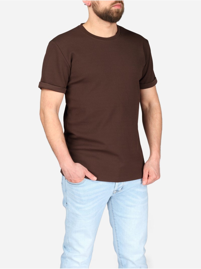 Tee Shirt texturé - Frilivin Marron - Kiabi