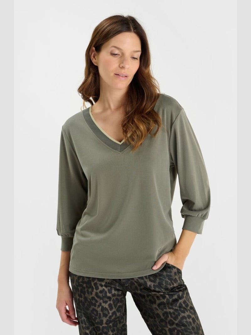 Tee-Shirt TICKA 'Le Temps Des Cerises' Kaki - Kiabi