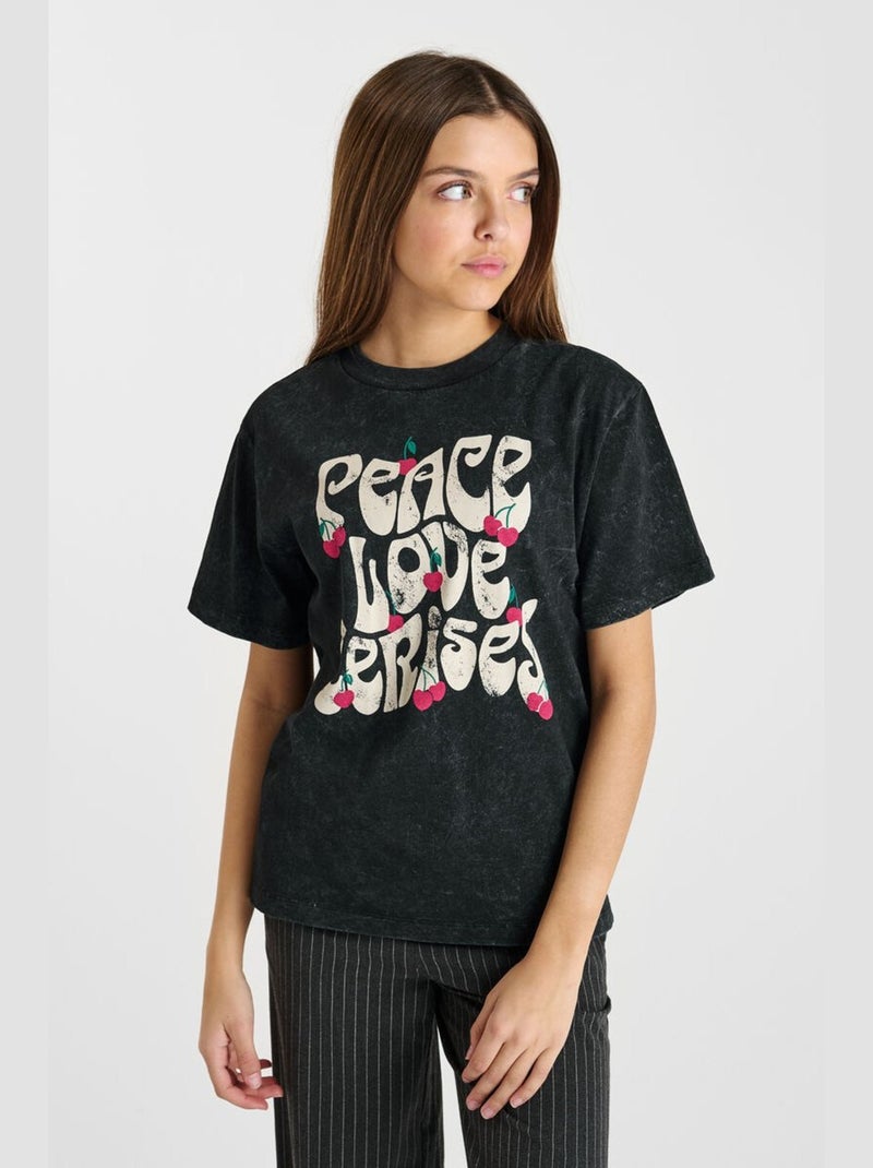 Tee-Shirt TOBELLAG 'Le Temps Des Cerises' Noir - Kiabi