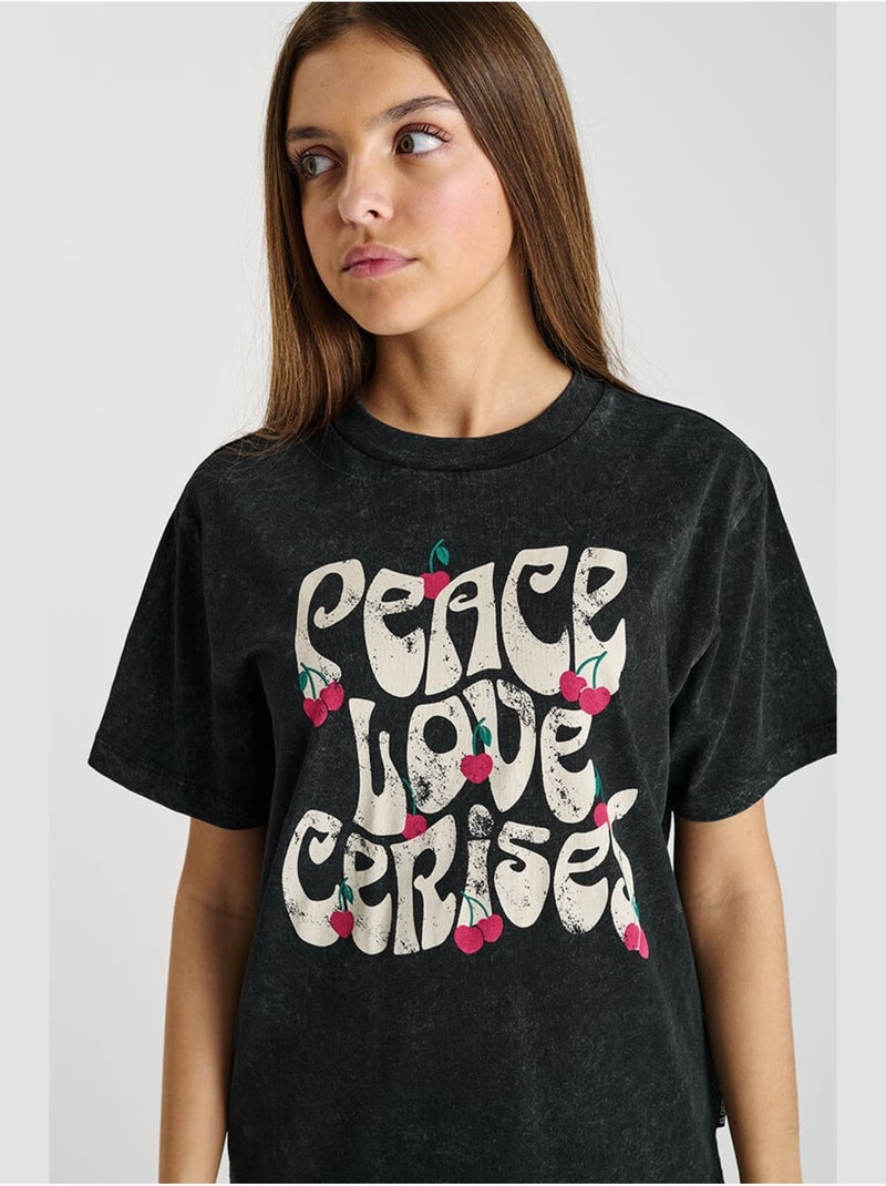 Tee-Shirt TOBELLAG 'Le Temps Des Cerises' Noir - Kiabi