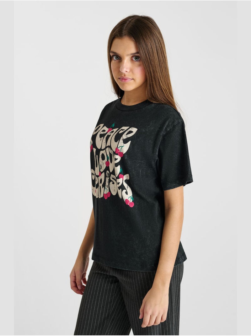 Tee-Shirt TOBELLAG 'Le Temps Des Cerises' Noir - Kiabi