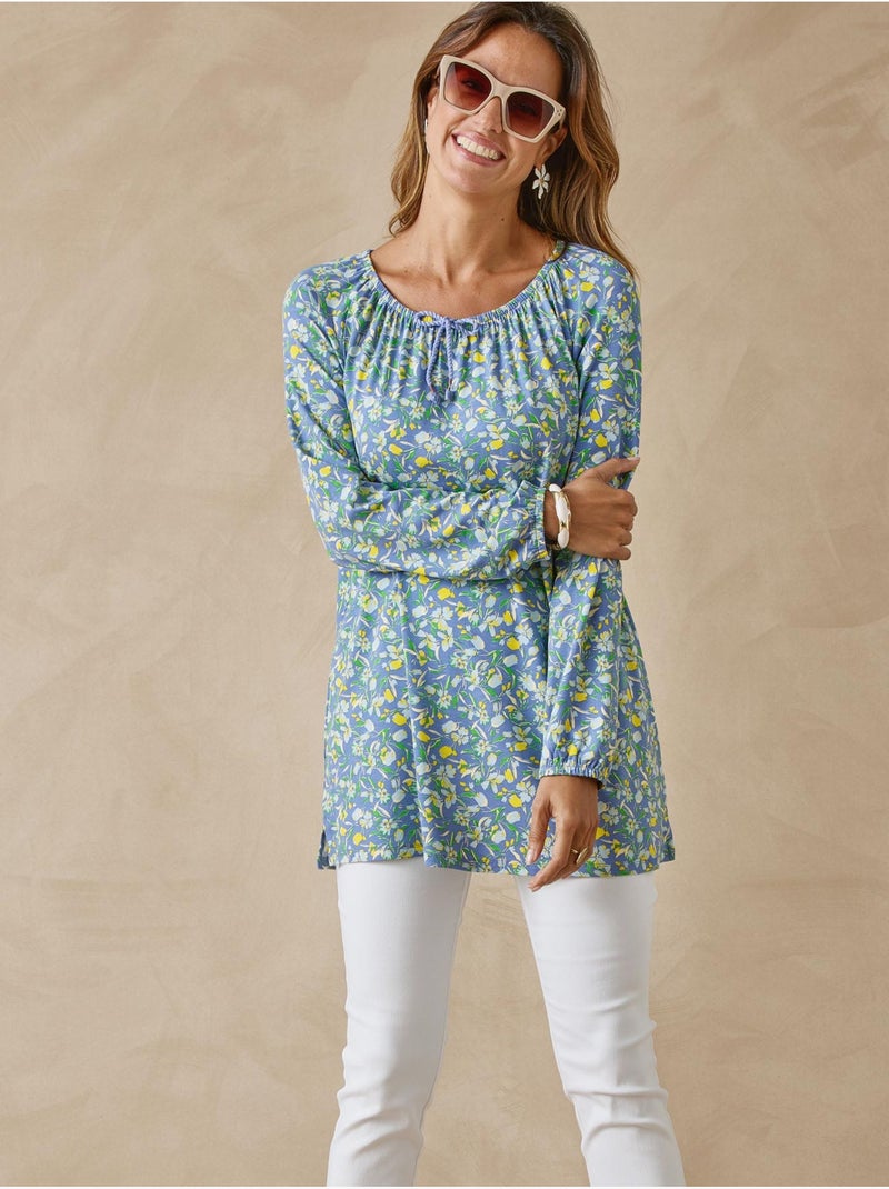Tee-shirt tunique fantaisie - DAXON Bleu Jaune - Kiabi