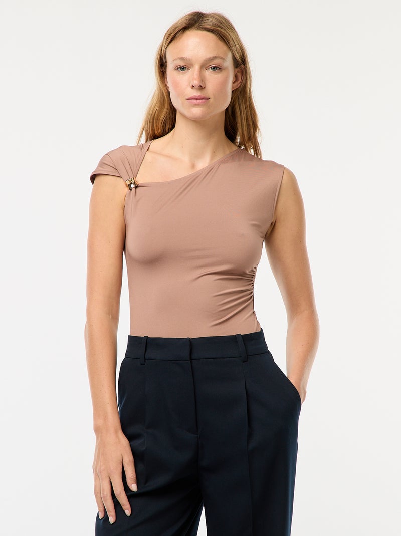Tee-shirt twisté avec détail bijou Marron - Kiabi
