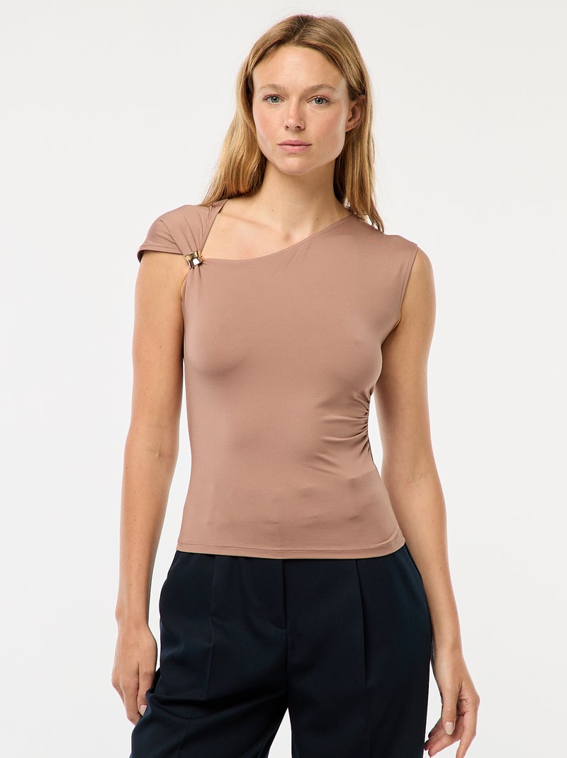 Tee-shirt twisté avec détail bijou Marron - Kiabi