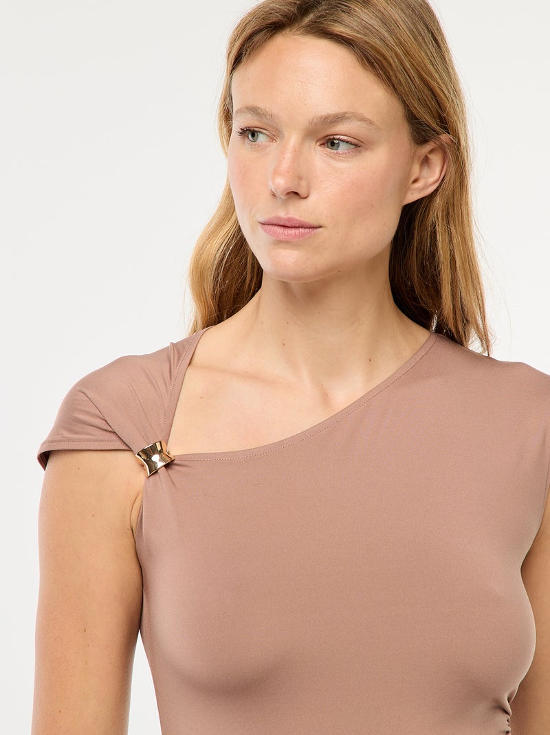 Tee-shirt twisté avec détail bijou Marron - Kiabi