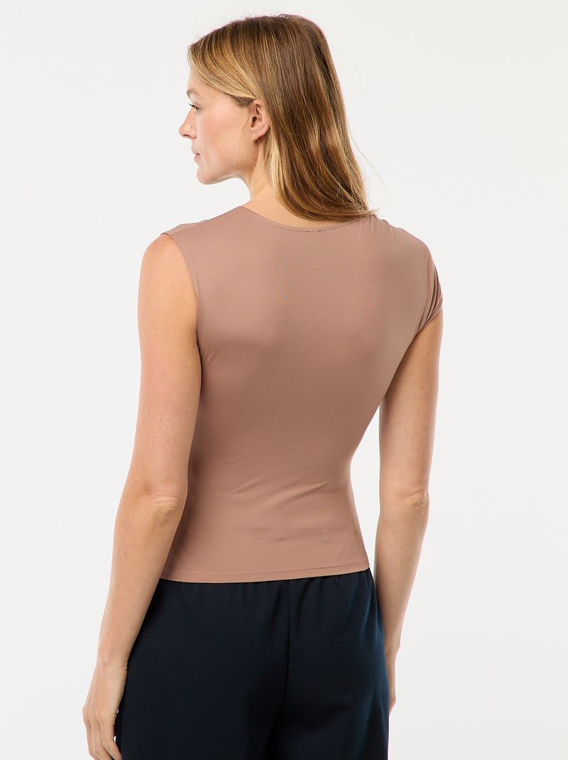 Tee-shirt twisté avec détail bijou Marron - Kiabi