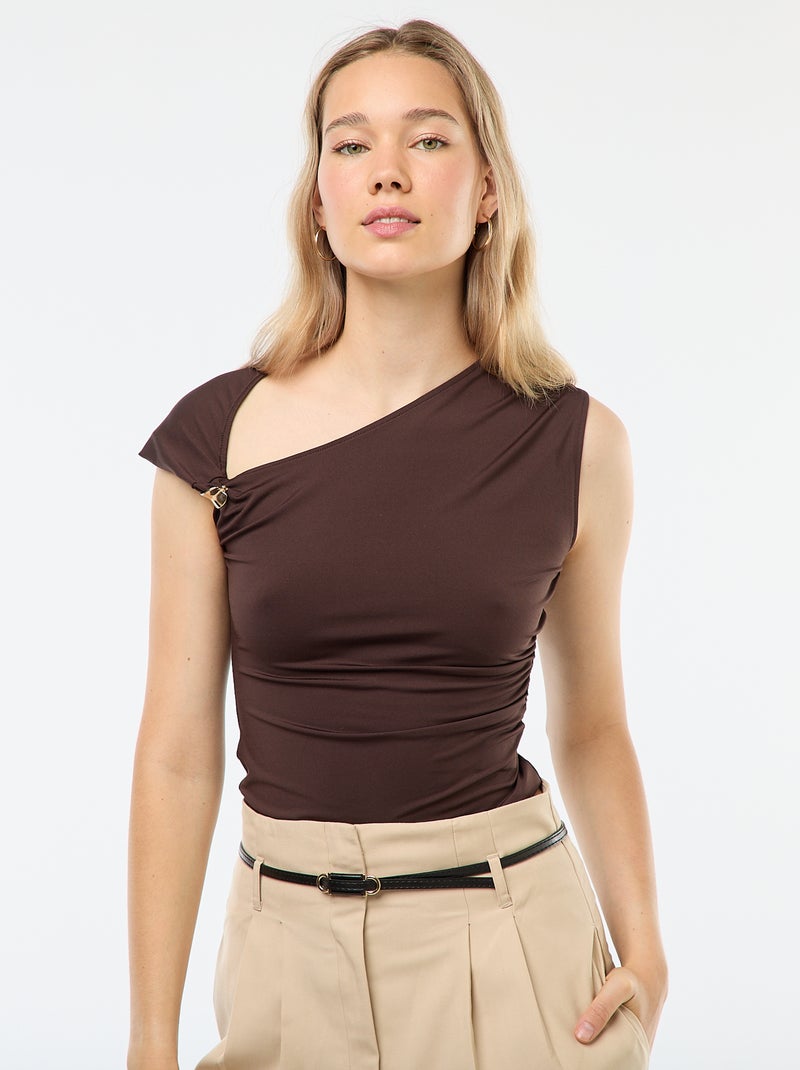 Tee-shirt twisté avec détail bijou Marron - Kiabi