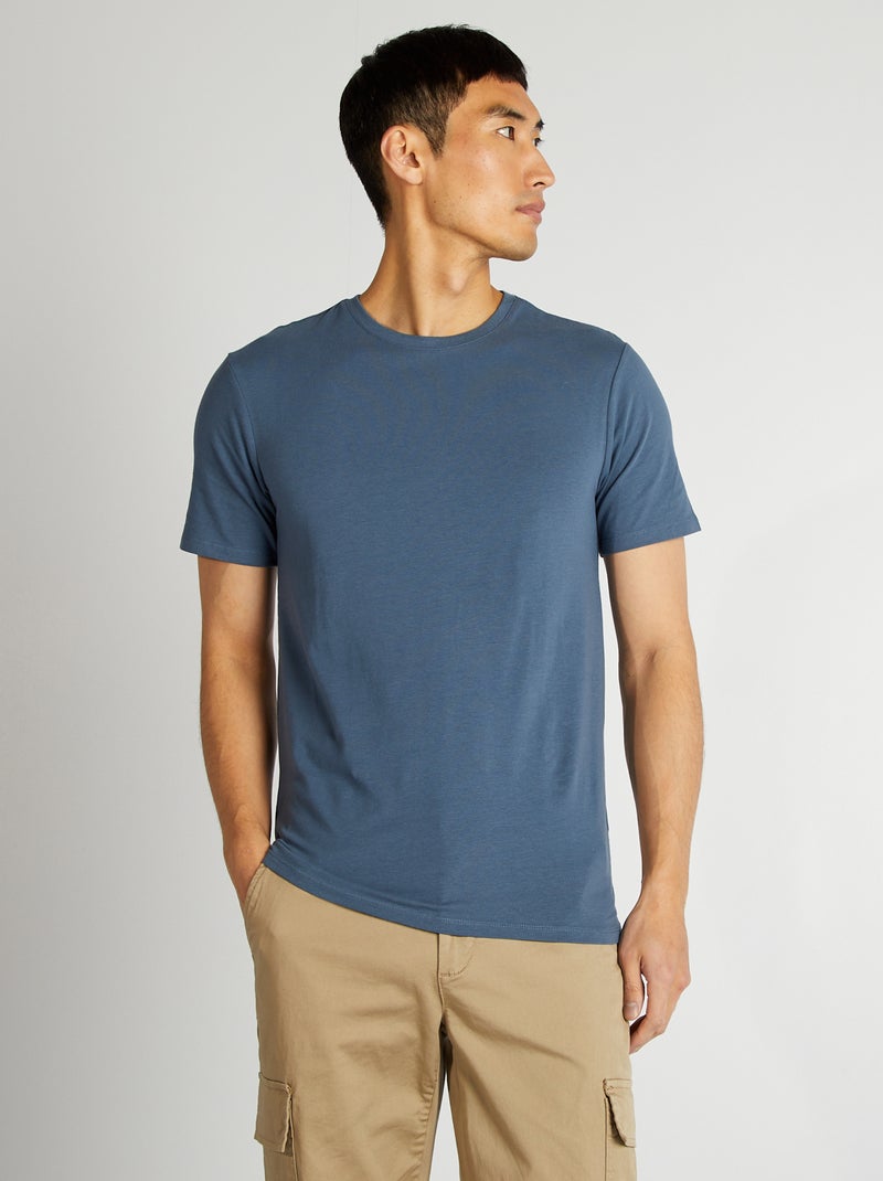 Tee-shirt uni - Slim fit Bleu - Kiabi