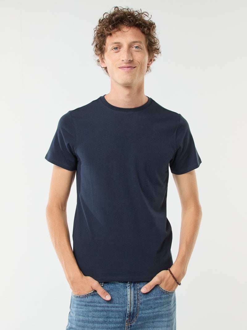 Tee-shirt uni - Slim fit Bleu - Kiabi