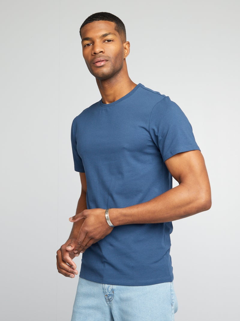 Tee-shirt uni - Slim fit Bleu marine - Kiabi