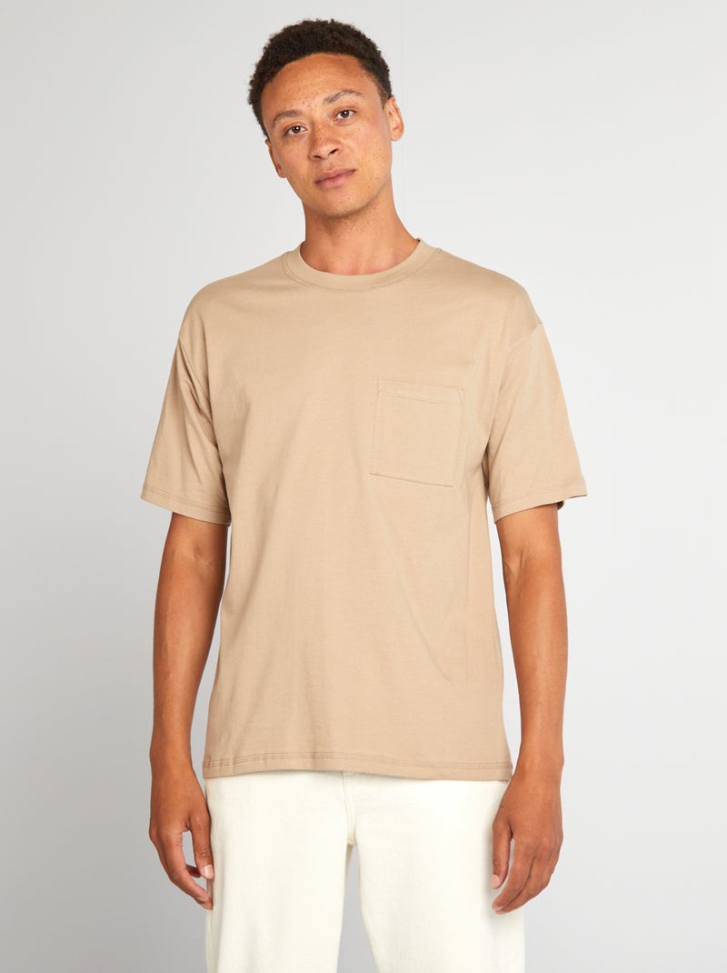 Tee-shirt uni à coupe large beige - Kiabi