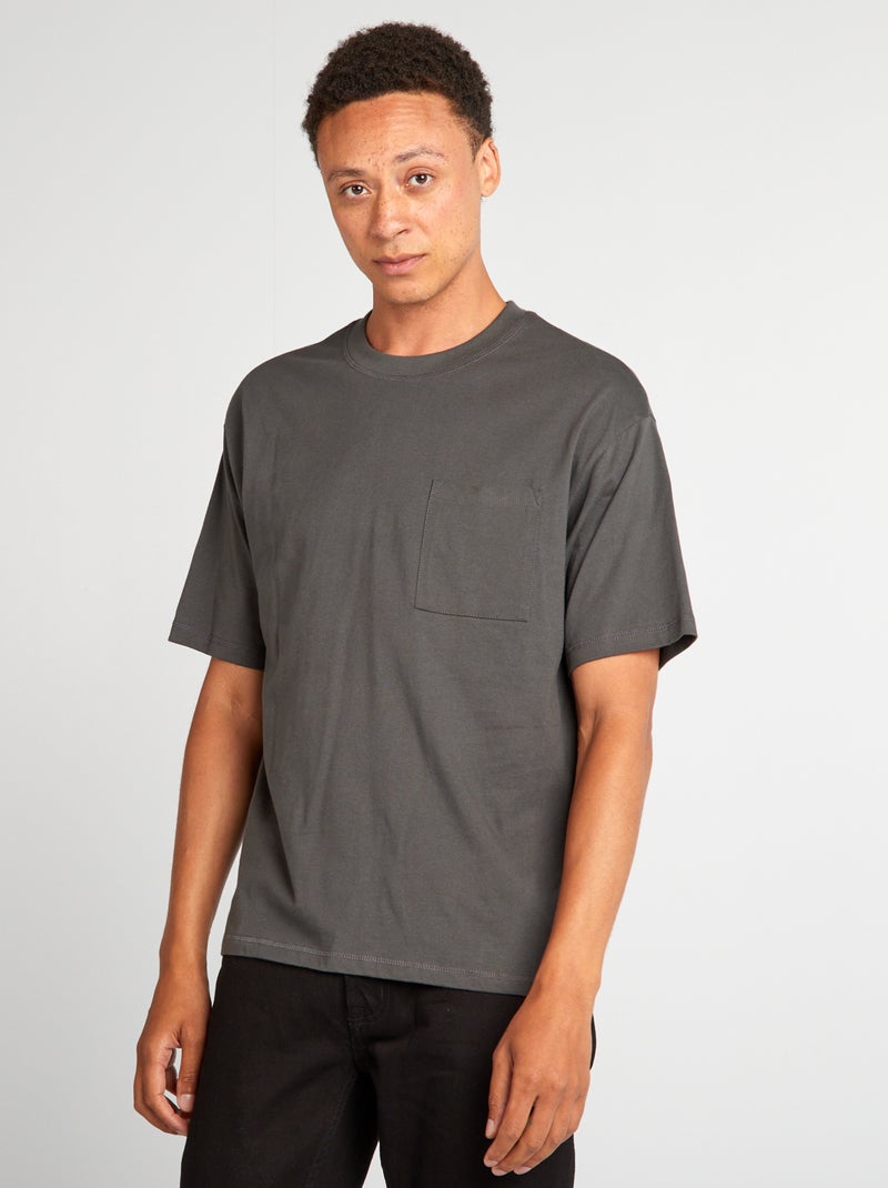 Tee-shirt uni à coupe large GRIS - Kiabi