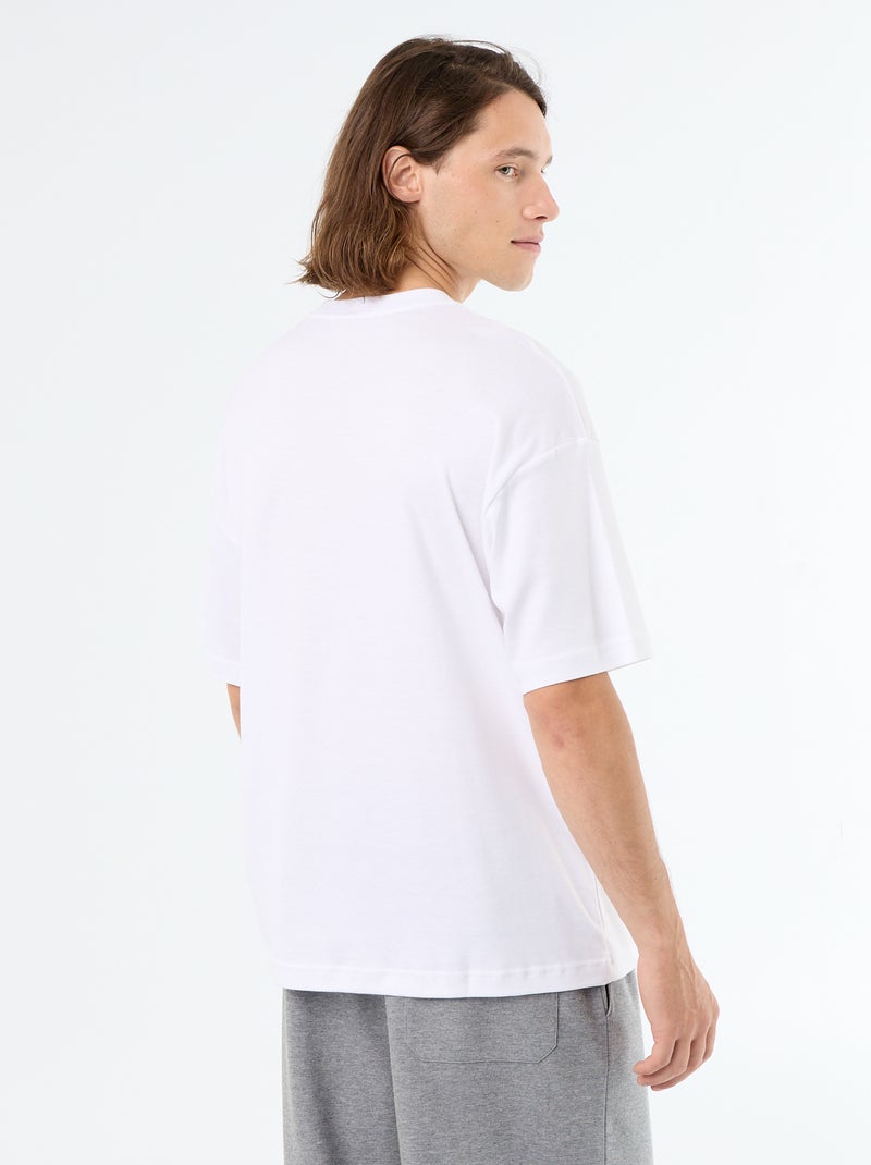 Tee-shirt uni à manches courtes et col rond Blanc - Kiabi