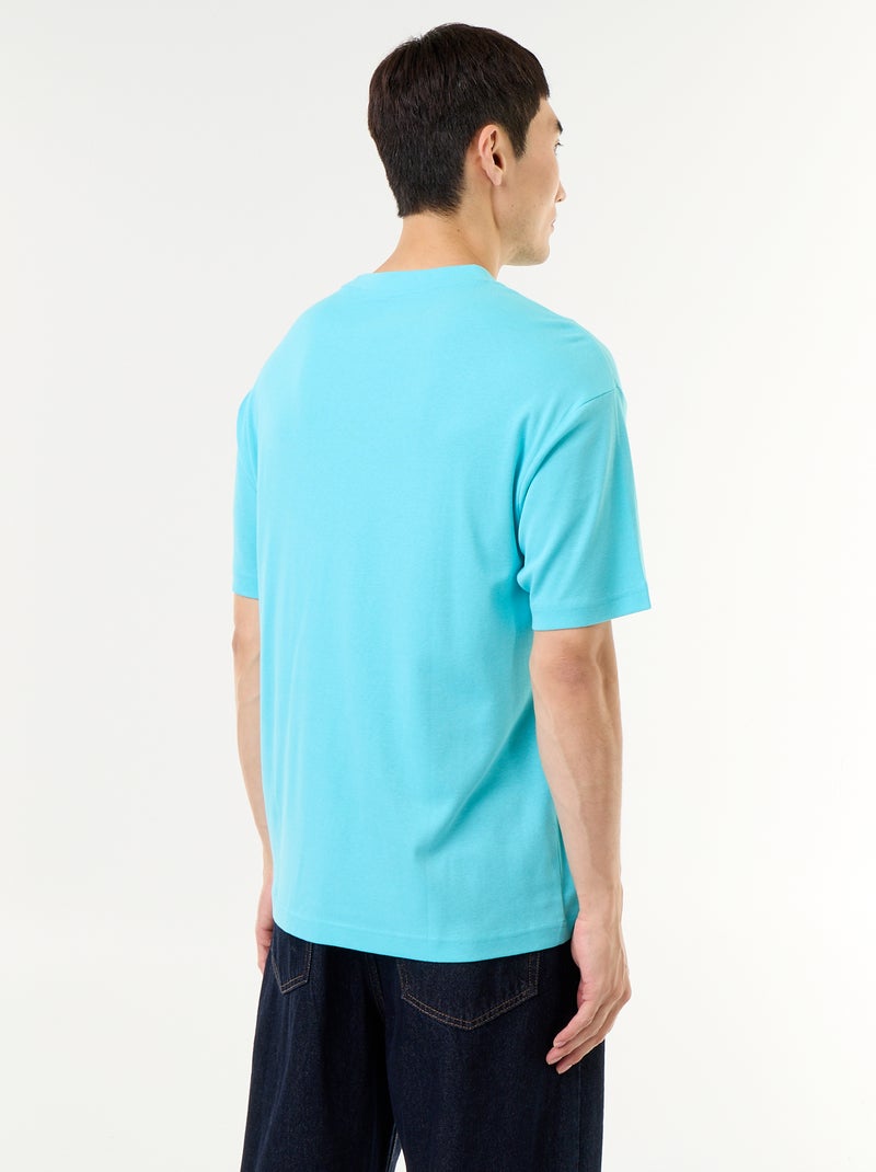 Tee-shirt uni à manches courtes et col rond Bleu - Kiabi