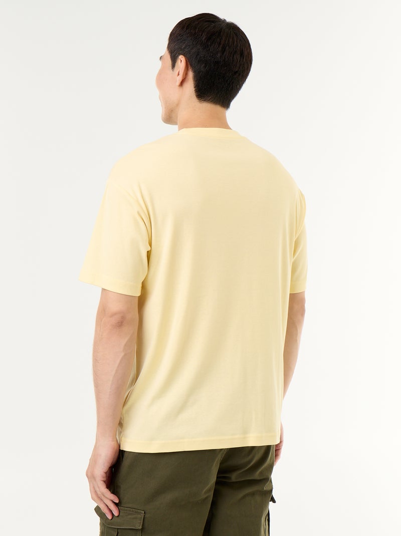 Tee-shirt uni à manches courtes et col rond Jaune - Kiabi