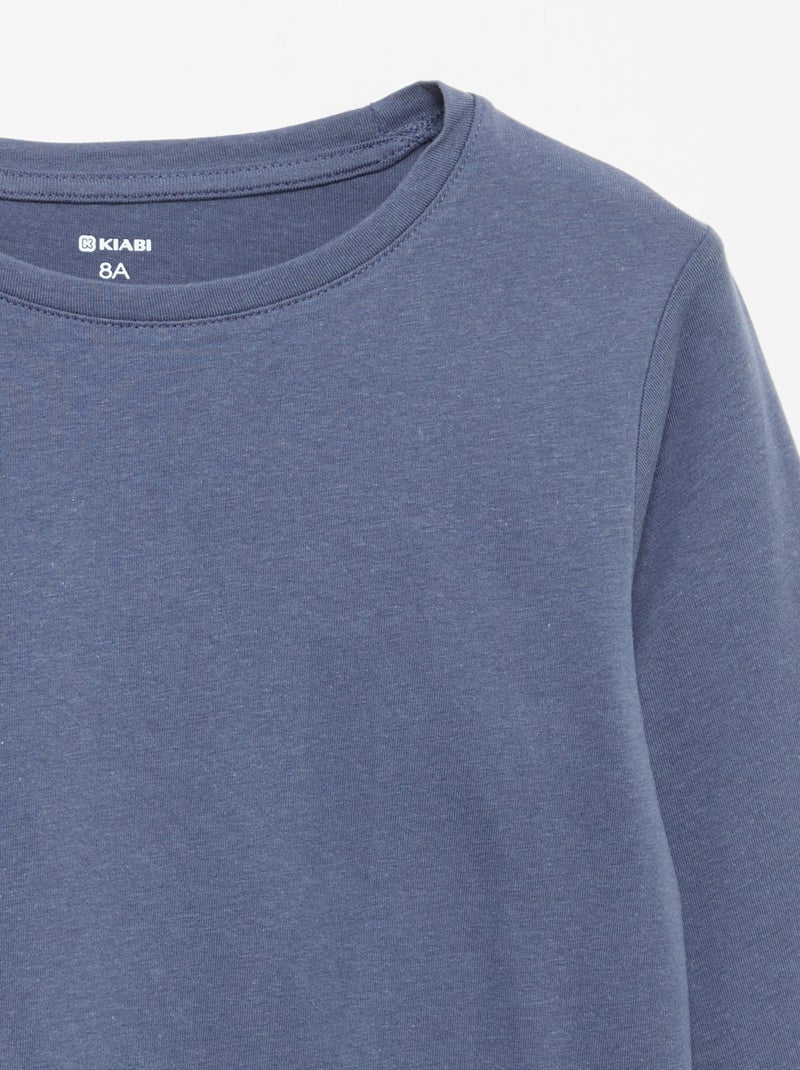 Tee-shirt uni à manches longues Bleu - Kiabi