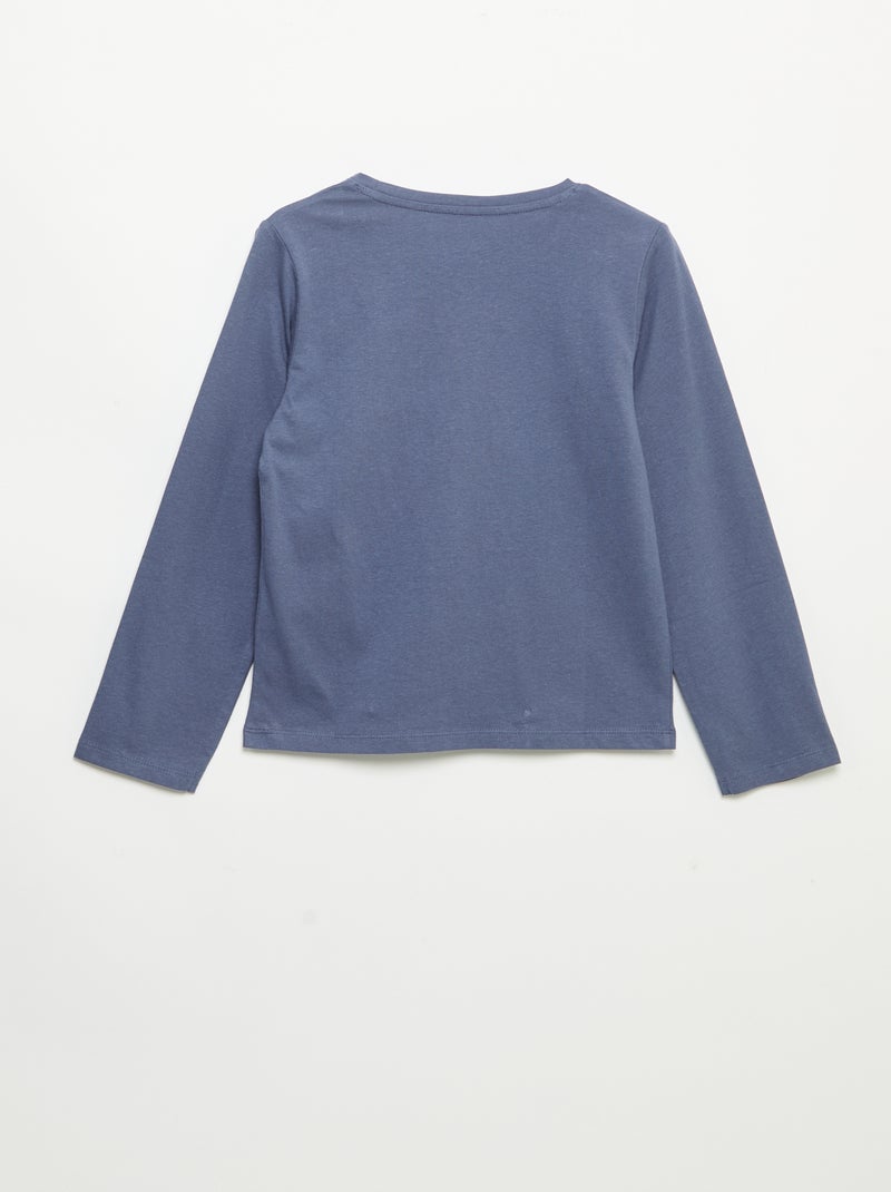 Tee-shirt uni à manches longues Bleu - Kiabi