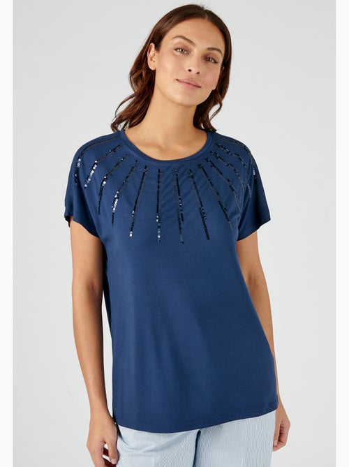 Tee-shirt uni à sequins. - Damart - Kiabi