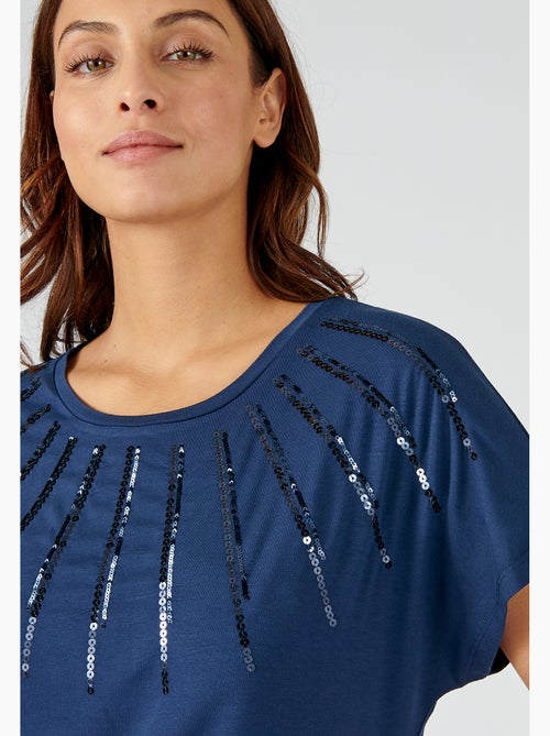 Tee-shirt uni à sequins. - Damart - Kiabi