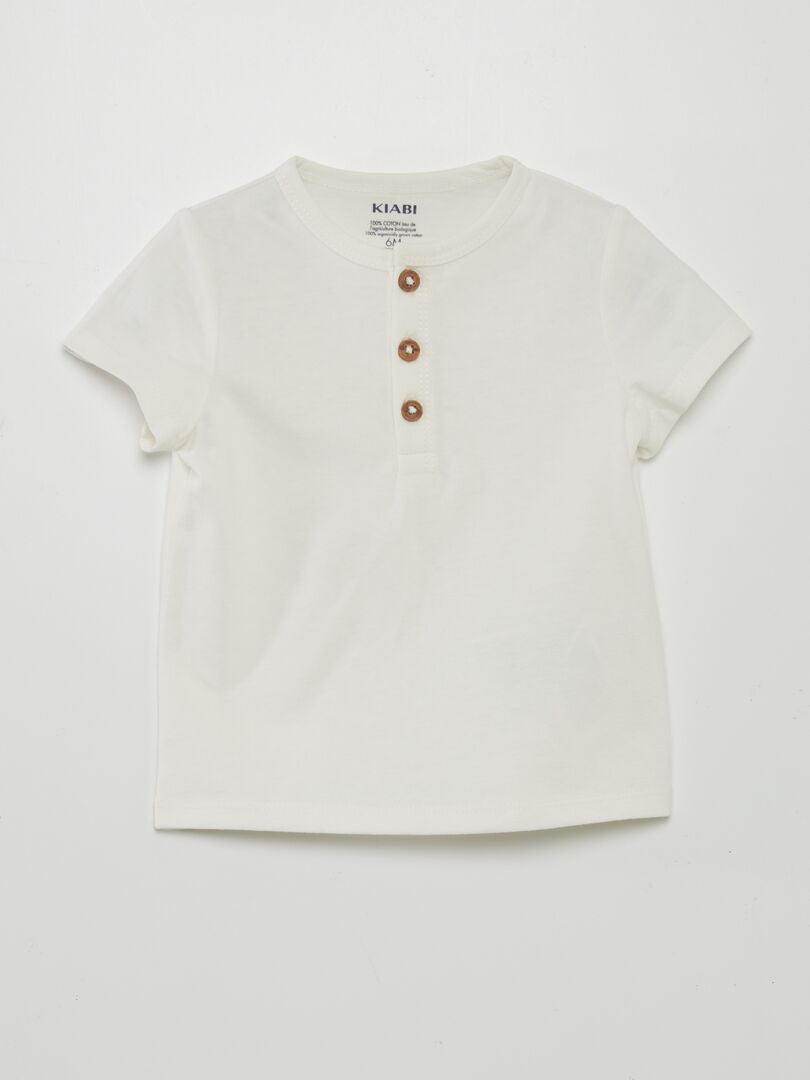 Tee-shirt uni avec col boutonné blanc - Kiabi