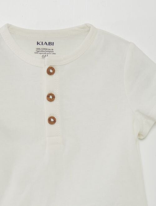 Tee-shirt uni avec col boutonné - Kiabi
