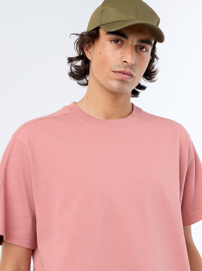 Tee-shirt uni coupe confort fit / oversize à manches courtes Rose - Kiabi