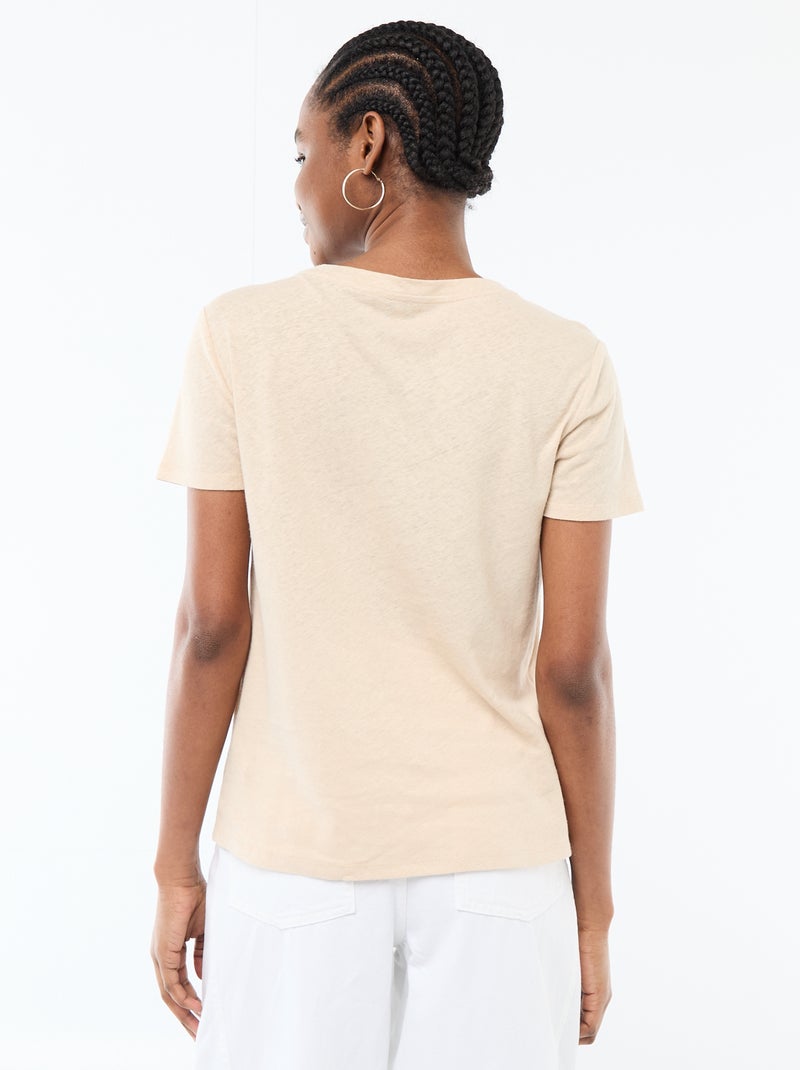 Tee-shirt uni en lin mélangé Blanc - Kiabi