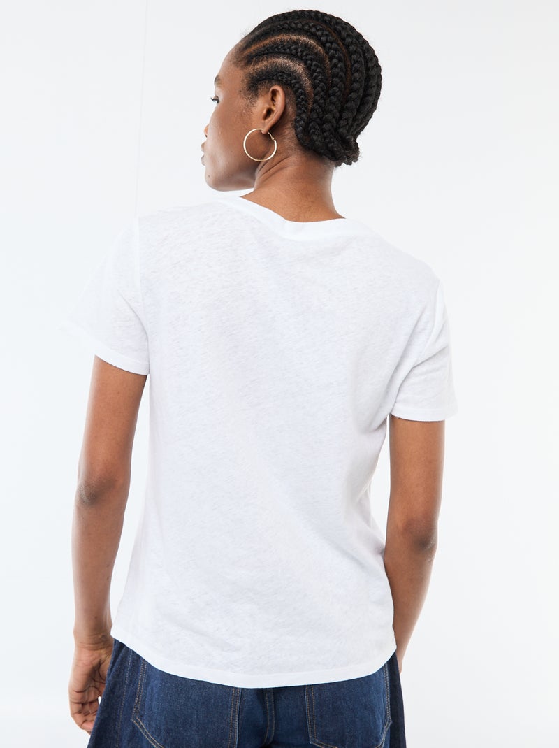Tee-shirt uni en lin mélangé Blanc - Kiabi