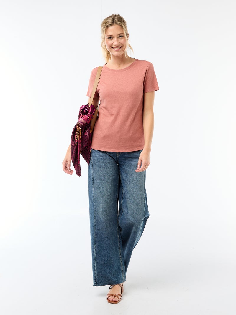 Tee-shirt uni en lin mélangé Rose - Kiabi