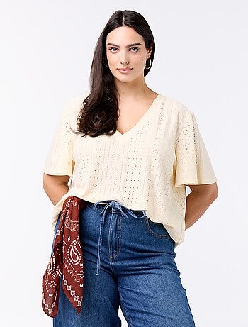 Tee-shirt uni en maille ajourée
