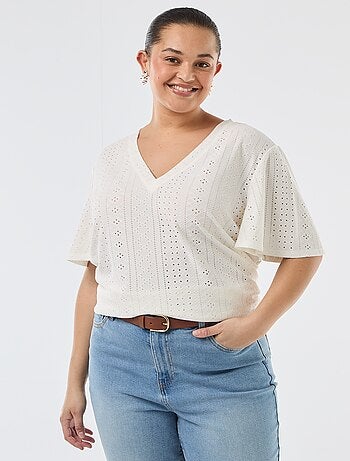 Tee-shirt uni en maille ajourée