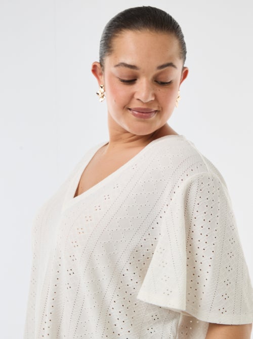 Tee-shirt uni en maille ajourée - Kiabi